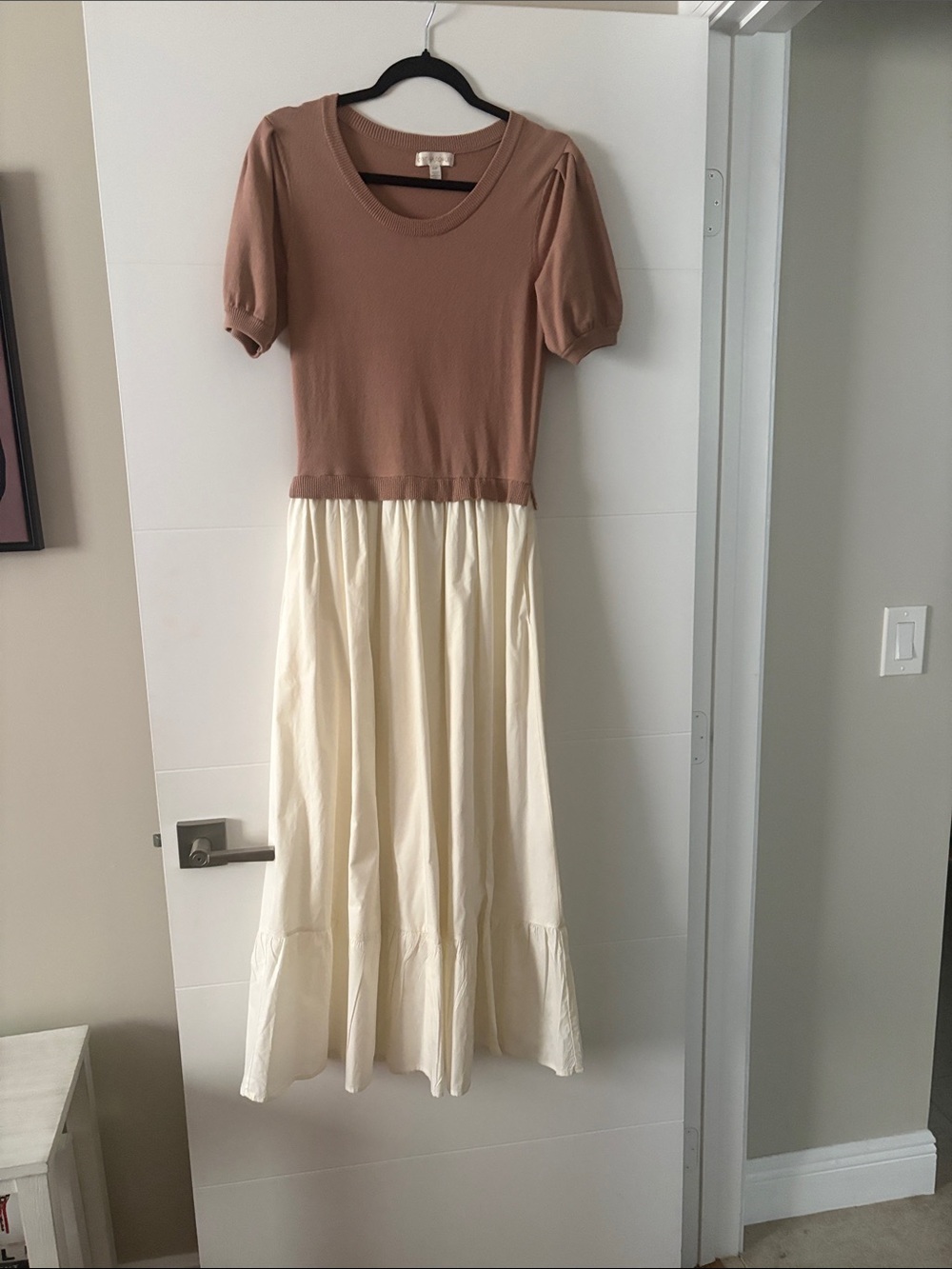 Cynthia Rowley Tan/Brown Knit Bodice and Cream Maxi Dress